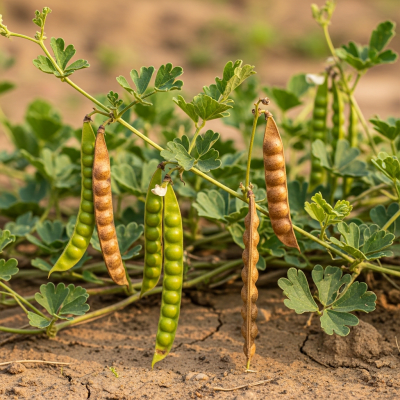 An image of Moth Bean, belonging to the taxonomy beans, displayed in its natural environment—such as growing on a plant or vine, surrounded by leaves and soil