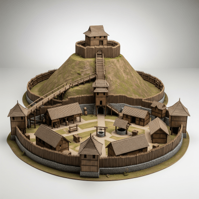 High quality studio photograph of a Motte-and-Bailey Castle, belonging to the castles taxonomy