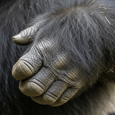 Close-up photograph of the hands or feet of a Mountain gorilla (subspecies), part of the taxonomy apes