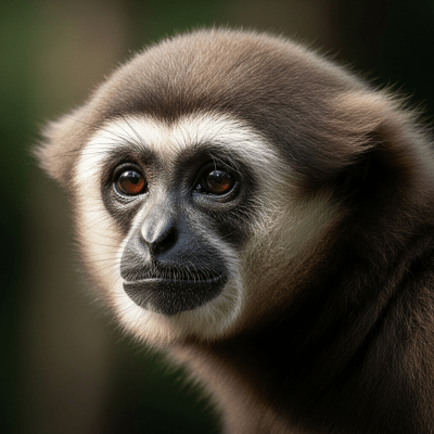 Editorial-style portrait of a Müller's gibbon from the taxonomy apes.