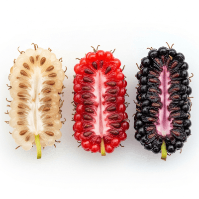 A cross-sectional view of a sliced Mulberry, part of the taxonomy berries