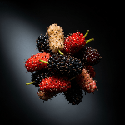 An editorial-quality hero shot of a single Mulberry from the taxonomy berries.