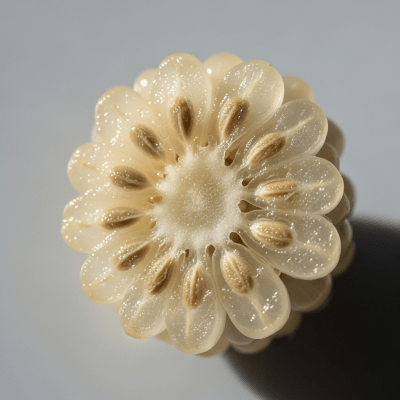 A close-up image showing a cross-section of the Mulberry, belonging to the fruits taxonomy