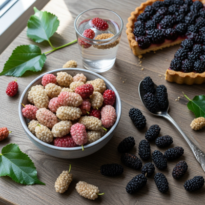 Image of the Mulberry, part of the fruits taxonomy, prepared or used in a typical culinary context