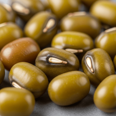 A close-up macro shot of Mung Bean (beans) showing its texture, surface details, and natural colors
