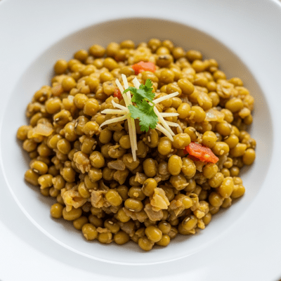 Image of cooked or prepared Mung Bean (legumes) as it appears in a traditional dish or common culinary usage, presented on a clean plate with minimal garnish