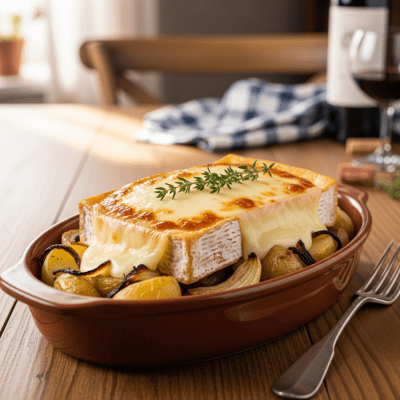 A piece of Münster being used in a classic culinary preparation or dish where it is commonly featured