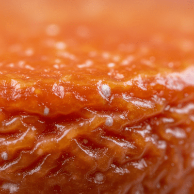 A close-up macro photograph of the rind and surface texture of a Münster