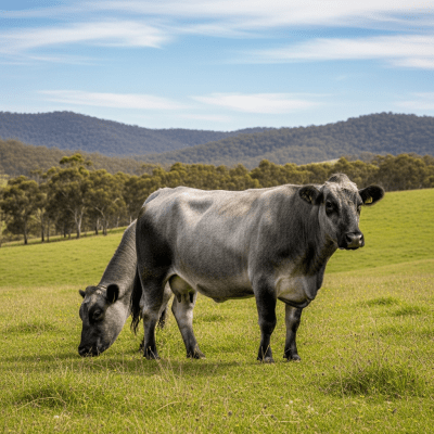 Naturalistic image of a Murray Grey in its typical environment, such as a grassy pasture or open field