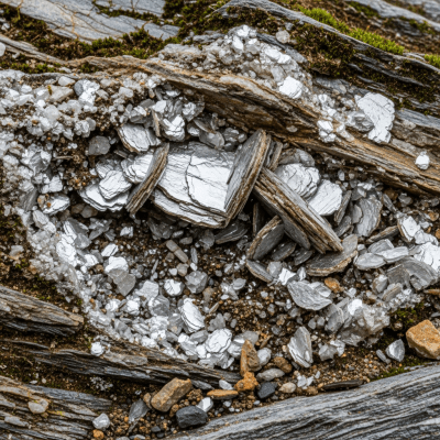 Naturalistic scene featuring Muscovite in its typical geological environment, as categorized by minerals