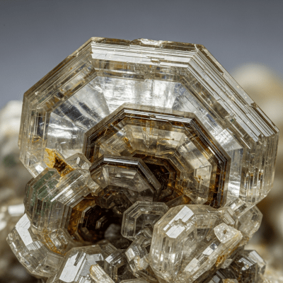 Macro shot of Muscovite, of the taxonomy minerals, showing detailed crystal structure and surface texture