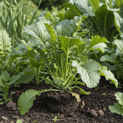Naturalistic image of a Mustard Greens in its typical growing environment, as found in nature or a cultivated garden