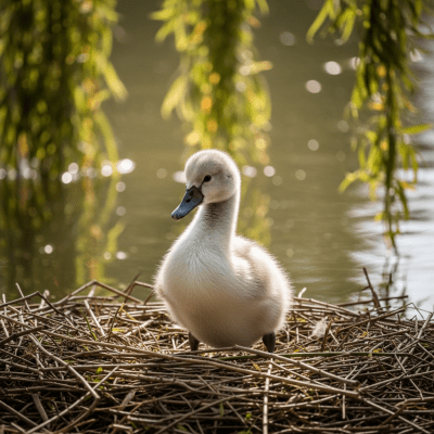 Image of a juvenile or chick stage of the Mute Swan, within the taxonomy birds