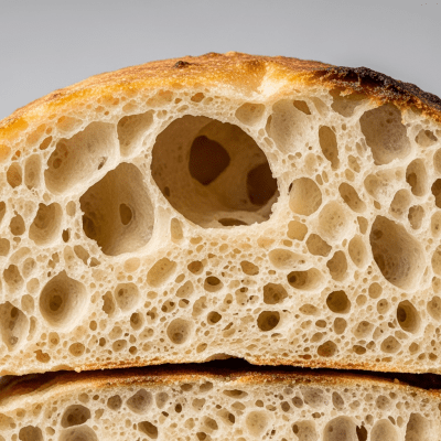A close-up image of the interior of a sliced Naan