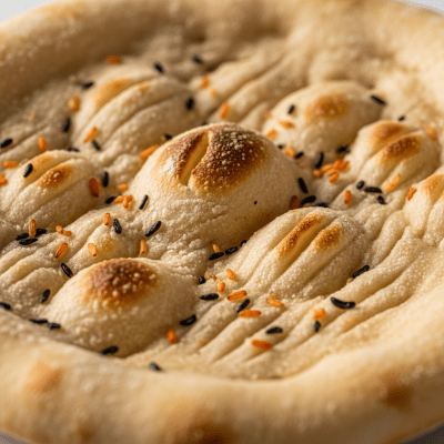 Macro photograph focusing on the crust and surface texture of Naan