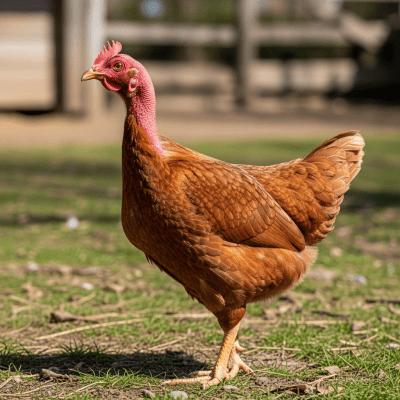 Naturalistic image of a Naked Neck belonging to the chicken taxonomy in its typical outdoor environment