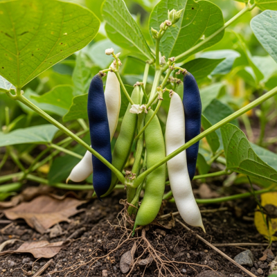 An image of Navy Bean, belonging to the taxonomy beans, displayed in its natural environment—such as growing on a plant or vine, surrounded by leaves and soil