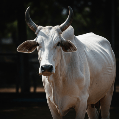 Editorial-style portrait of a Nelore (Nellore) from the taxonomy cows, with dramatic lighting and shallow depth of field to highlight unique features or markings.