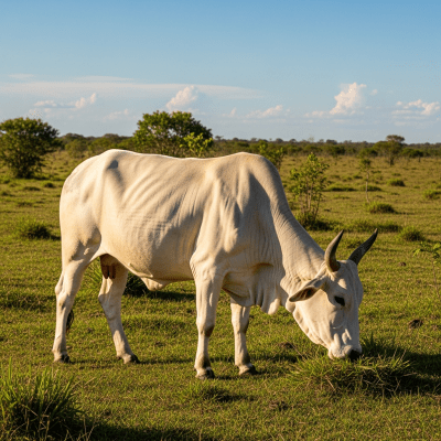 Naturalistic image of a Nelore (Nellore) in its typical environment, such as a grassy pasture or open field