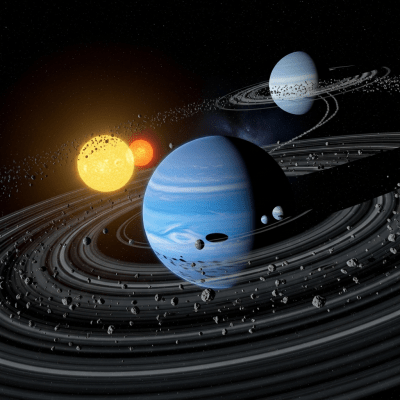 Visualization of a Neptune-like (planets) interacting dynamically within its typical system architecture