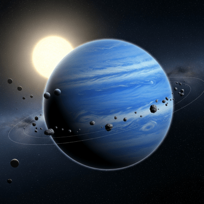 Realistic illustration of a Neptune-like (planets) depicted in its typical orbital environment