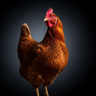 Editorial-style portrait of a New Hampshire Red from the chicken taxonomy.