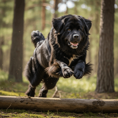 Full body action shot of a Newfoundland