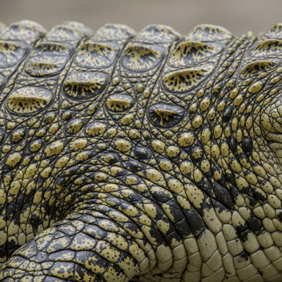 A close-up macro photograph of the skin or scales of a Nile Crocodile