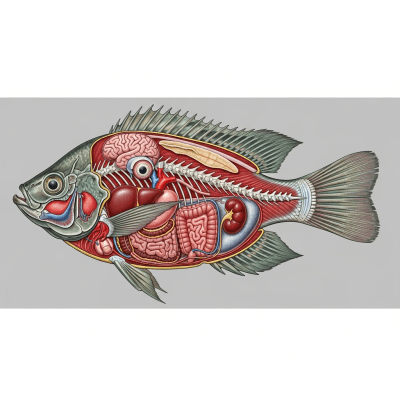 Detailed anatomical illustration of a Nile Tilapia, part of the taxonomy fish