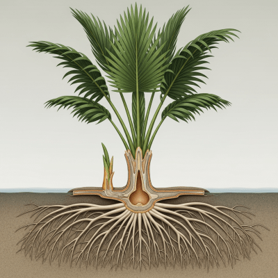 Cross-sectional scientific illustration of a Nipa Palm