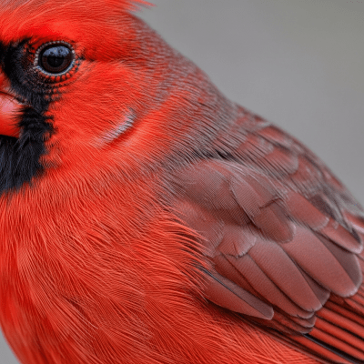Close-up macro photograph of the feathers or distinctive markings of a Northern Cardinal