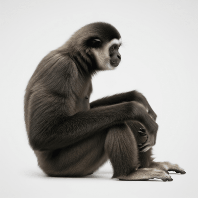 High quality studio photograph of a Northern crested gibbon