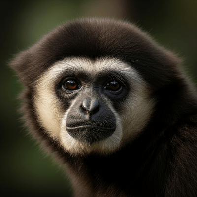 Editorial-style portrait of a Northern white-cheeked gibbon from the taxonomy apes.