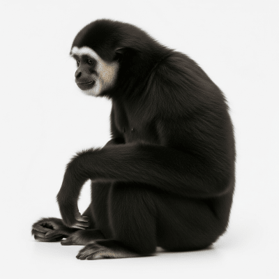 High quality studio photograph of a Northern white-cheeked gibbon