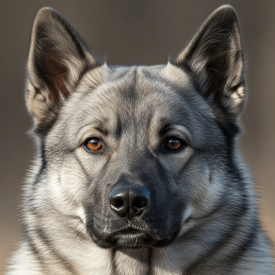 Close-up photograph of the face of a Norwegian Elkhound