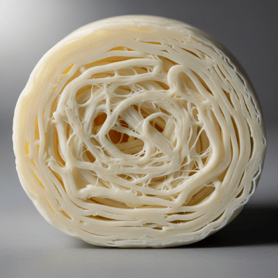 Close-up cross-sectional view of a Oaxaca, showing its internal texture and structure