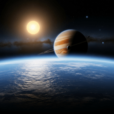 Realistic illustration of a Ocean planet (planets) depicted in its typical orbital environment