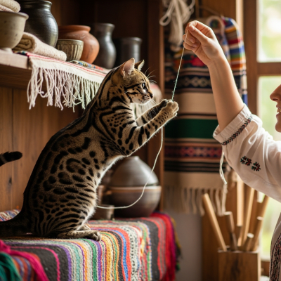 Image of a Ocicat interacting with humans or participating in cultural activities