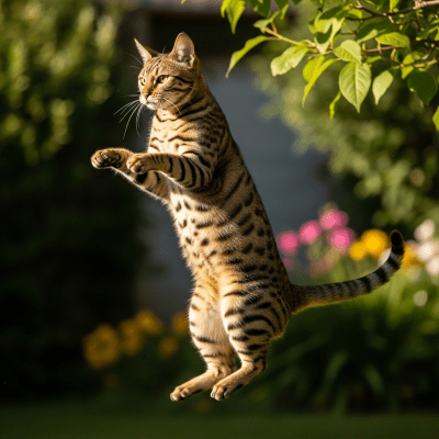 Action shot of a Ocicat