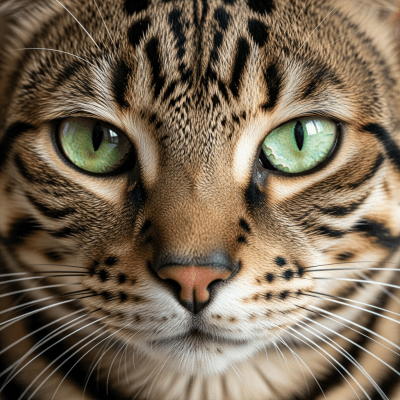 Close-up macro photograph of the face of a Ocicat