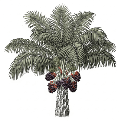Botanical illustration of a whole Oil Palm