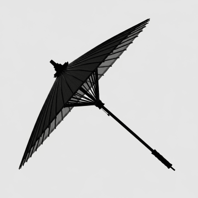 A minimalist side profile silhouette of a closed Oil-paper Umbrella, set against a light grey background