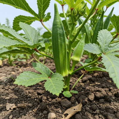 Naturalistic image of a Okra in its typical growing environment, as found in nature or a cultivated garden