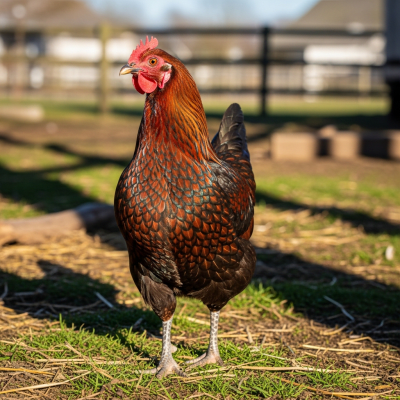 Naturalistic image of a Old English Game belonging to the chicken taxonomy in its typical outdoor environment