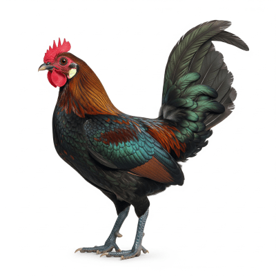 High quality studio photograph of a single Old English Game from the chicken taxonomy