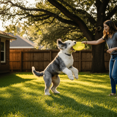 Image of a Old English Sheepdog interacting with humans in a typical cultural or domestic setting