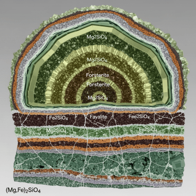 Cross-sectional illustration of Olivine, of the taxonomy minerals