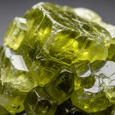 Macro shot of Olivine, of the taxonomy minerals, showing detailed crystal structure and surface texture