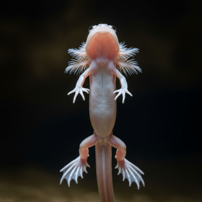 A striking, editorial-style portrait of a single Olm, part of the taxonomy amphibians.