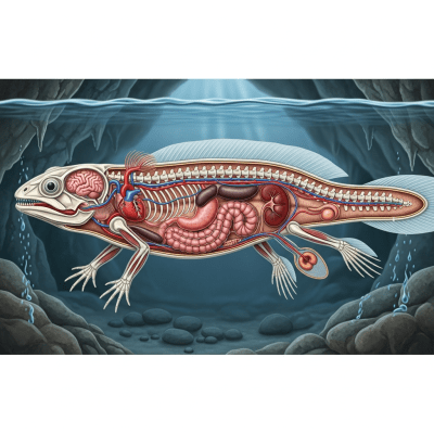 An anatomical cross-sectional illustration of a Olm